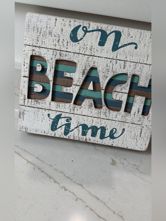 Primitive Other - Primitive 'Beach Time' Layered Wood Wall Art - Teal and Brown